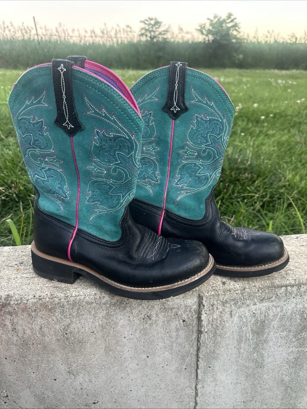 Ariat womens Fatboy Heritage Western boots teal pink purple sz 7.5B Cowgirl